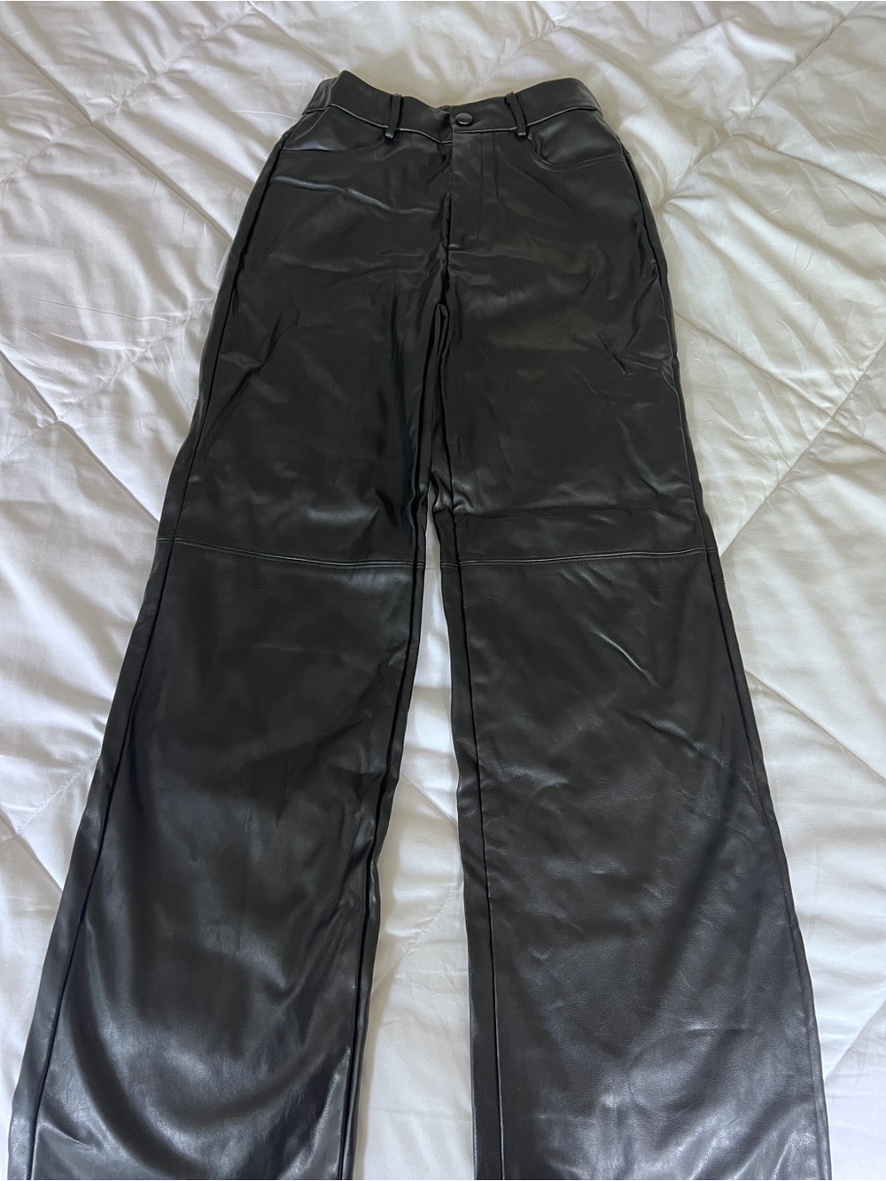 SHEIN Black Faux Leather Pants with Elastic Waist